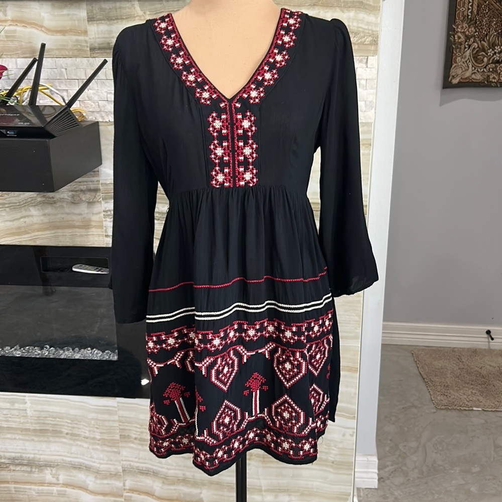 Flying Tomato Black Embroidered Tunic‎ Dress Size S